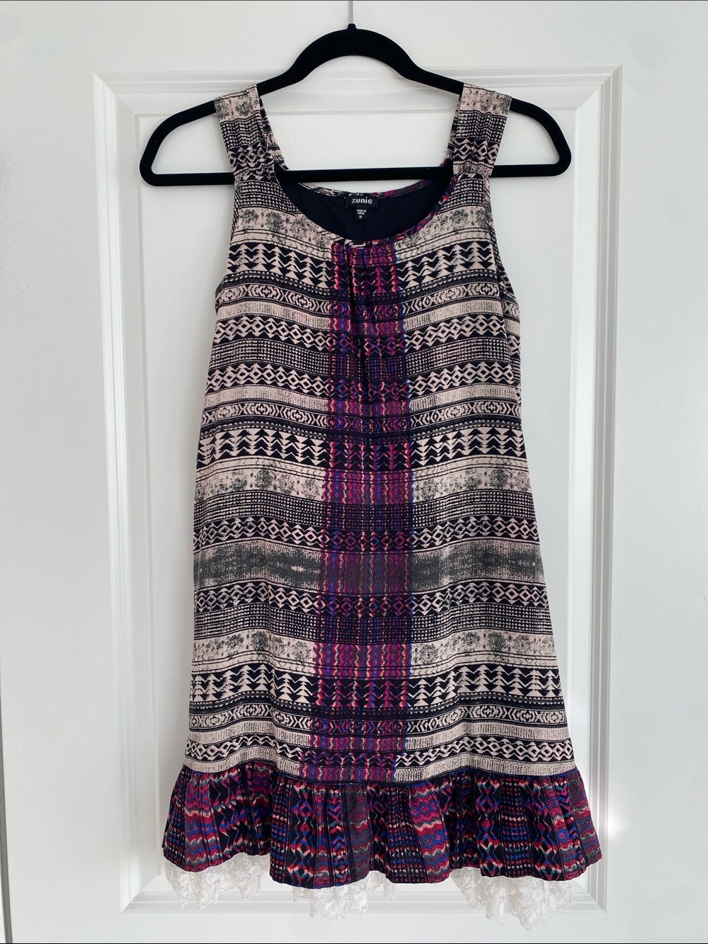 Zunie Dress with Pink and Blue Abstract Print
